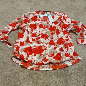 West Kei Red and Tan Floral Blouse